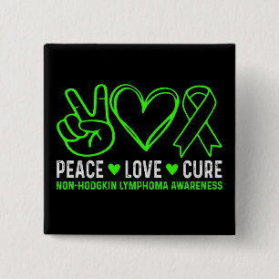 Badge Carré 5 Cm Paix Amour Guérison Lymphome Cancer Sensibilisatio
