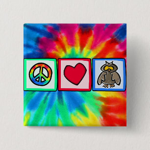 Badge Carré 5 Cm Paix, amour, hiboux