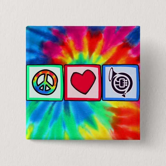 Badge Carré 5 Cm Paix, amour, klaxons (Devant)