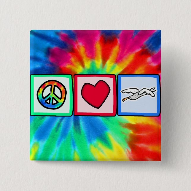 Badge Carré 5 Cm Paix, amour, mouettes (Devant)