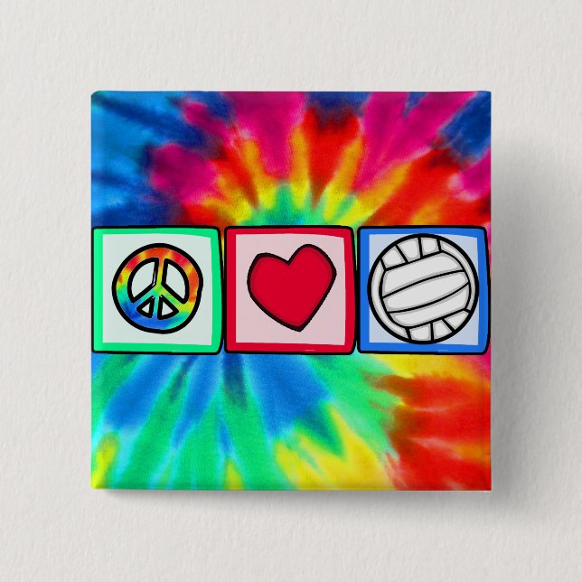 Badge Carré 5 Cm Paix, amour, volleyball (Devant)