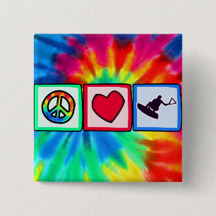 Badge Carré 5 Cm Paix, amour, Wakeboarding