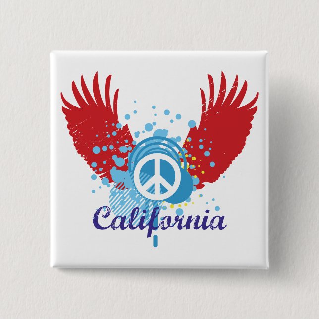 Badge Carré 5 Cm Paix de la Californie (Devant)
