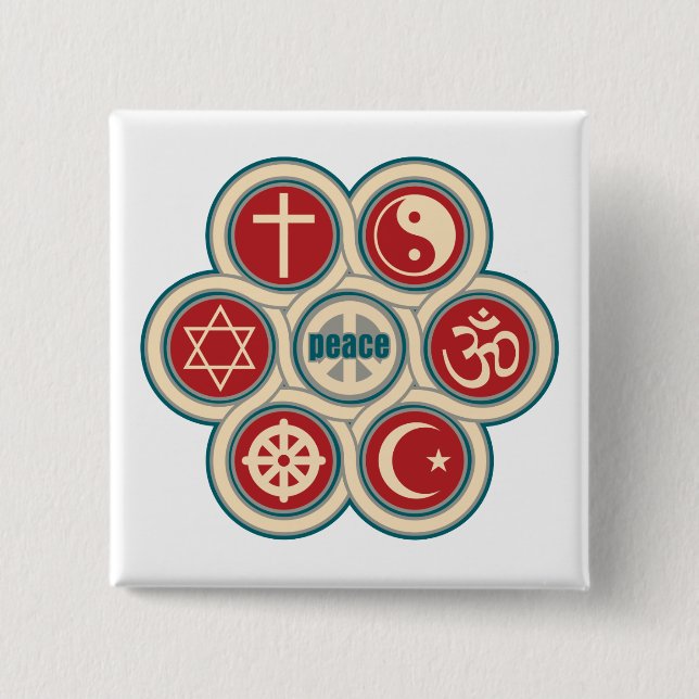 Badge Carré 5 Cm Paix religieuse du monde (Devant)