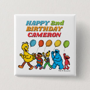 Badge Carré 5 Cm Pal de rue Sésame Ballons d'anniversaire