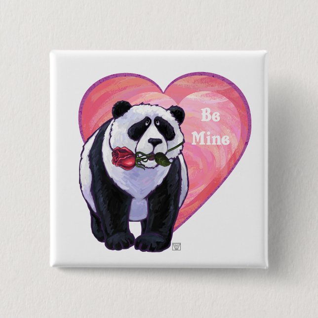 Badge Carré 5 Cm Panda Bear Saint Valentin (Devant)