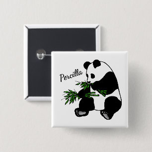 Badge Carré 5 Cm Panda géant mange nom bambou