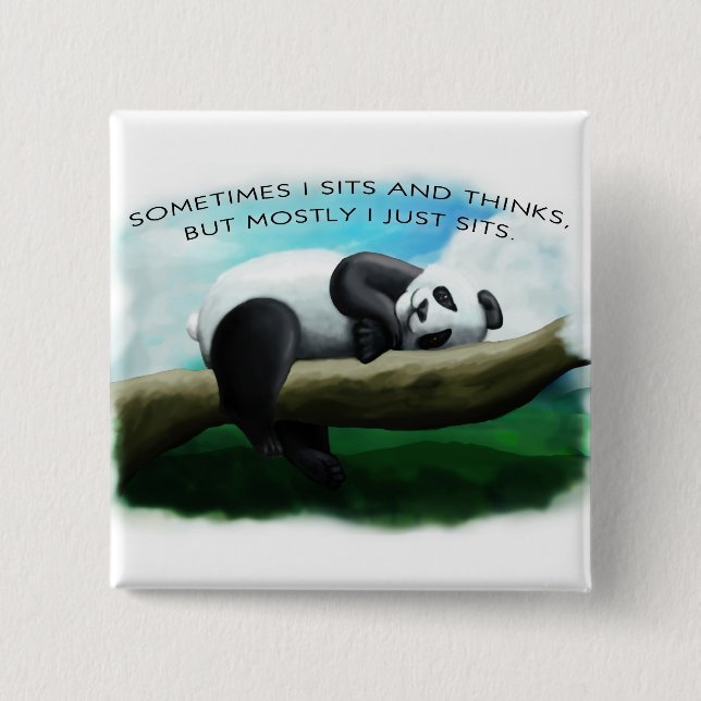 Badge Carré 5 Cm Panda se reposant (Devant)