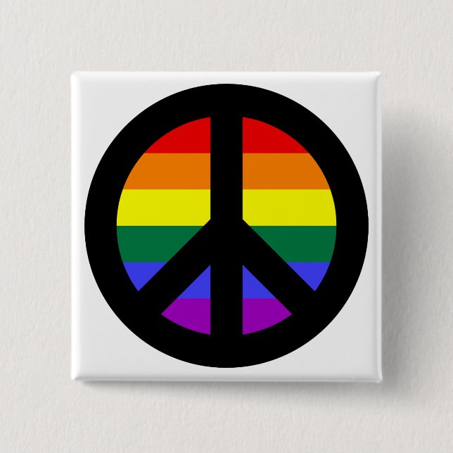 Badge Carré 5 Cm Panneau de paix Rainbow (Devant)