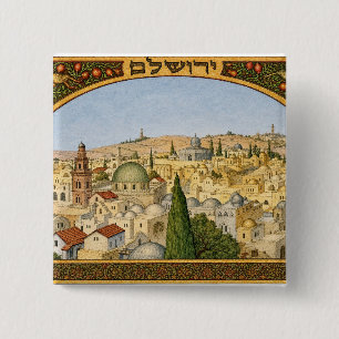 Badge Carré 5 Cm Panorama vintage de Jérusalem