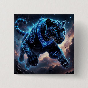 Badge Carré 5 Cm Panthère noire mystique aux motifs lumineux