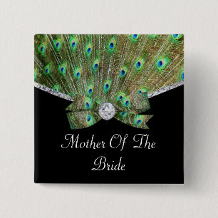 Badge Carré 5 Cm Paon élégant et mariage de diamants