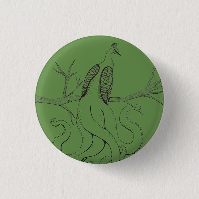 Badge Carré 5 Cm Paon sur une branche (Devant)