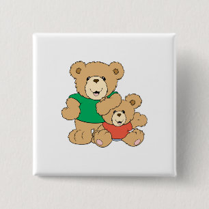 Badge Carré 5 Cm Papa et bébé Garçon ours