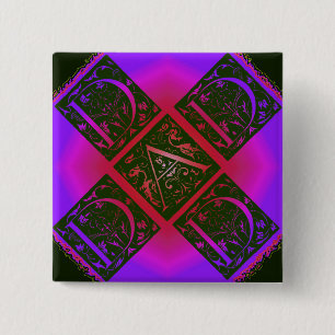 Badge Carré 5 Cm Papa Fancy Texte violet et bleu