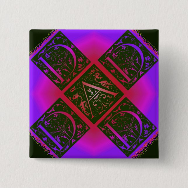 Badge Carré 5 Cm Papa Fancy Texte violet et bleu (Devant)