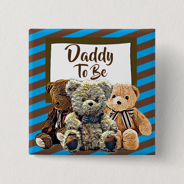 Badge Carré 5 Cm Papa sera Teddy Bear Baby shower (Devant)