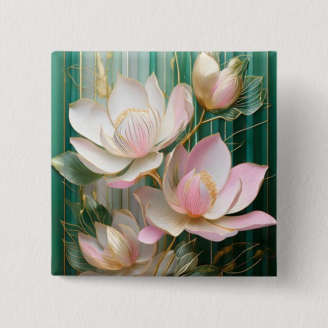 Badge Carré 5 Cm Papier peint en fleurs japonais Magnolia Art (Devant)