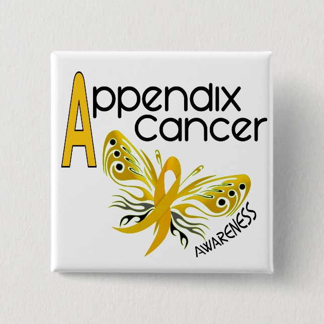 Badge Carré 5 Cm PAPILLON 3,1 de Cancer d'annexe (Devant)
