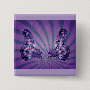 Badge Carré 5 Cm Papillon Abstrait Violet avec des Ailes Radieuses