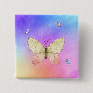 Badge Carré 5 Cm Papillon aquarelle