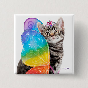 Badge Carré 5 Cm Papillon arc-en-ciel Princess Kitten