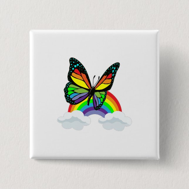 Badge Carré 5 Cm Papillon avec arc-en-ciel (Devant)