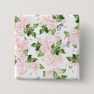 Badge Carré 5 Cm Papillon botanique doux Rose Floral Aquarelle