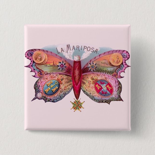 Badge Carré 5 Cm Papillon Cigar Antique Peinture publicité (Devant)