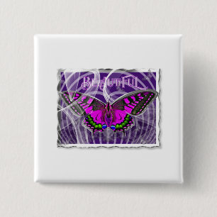 Badge Carré 5 Cm Papillon coloré encadré d'argent avec perles