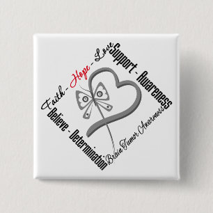 Badge Carré 5 Cm Papillon d'amour d'espoir de foi - tumeur