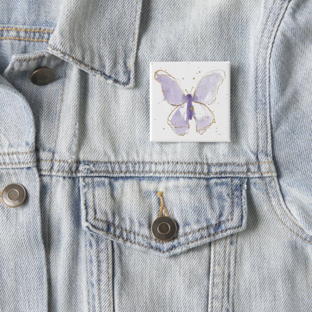 Badge Carré 5 Cm Papillon d'aquarelle Lavender (En situation)