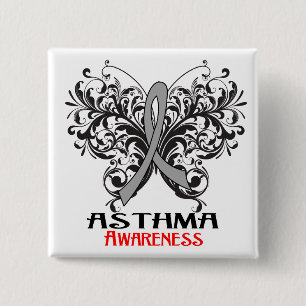Badge Carré 5 Cm Papillon de conscience d'asthme