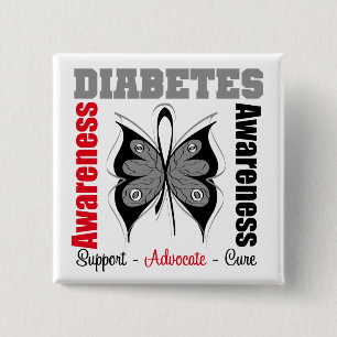Badge Carré 5 Cm Papillon de conscience de diabète
