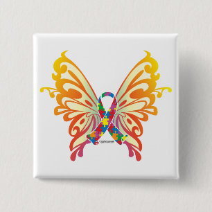 Badge Carré 5 Cm Papillon de ruban d'autisme