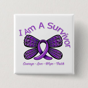 Badge Carré 5 Cm Papillon d'épilepsie je suis un survivant
