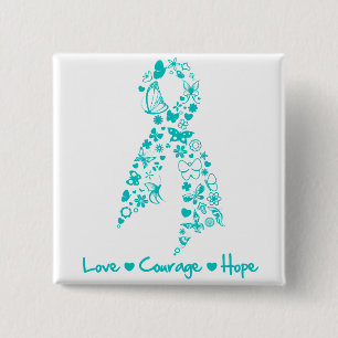 Badge Carré 5 Cm Papillon d'espoir de courage d'amour - Cancer