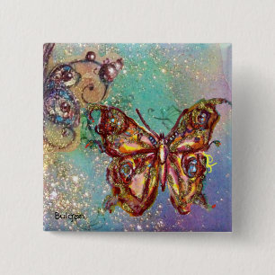 BADGE CARRÉ 5 CM PAPILLON EN PAILLETTES D'OR