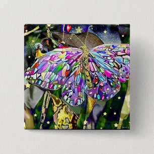 Badge Carré 5 Cm Papillon Feuille d'or