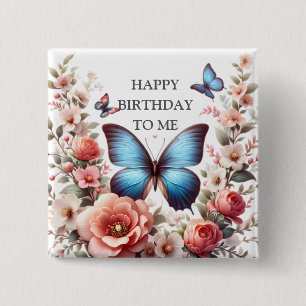 Badge Carré 5 Cm Papillon Fleuriste Personnalisé Joyeux Anniversair