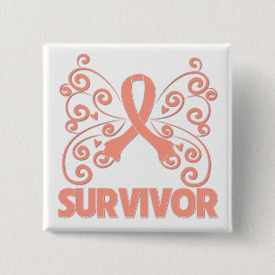 Badge Carré 5 Cm Papillon survivant du cancer utérin