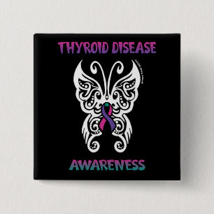 Badge Carré 5 Cm Papillon/Tribal...Maladie thyroïde