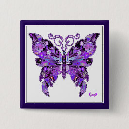 Badge Carré 5 Cm Papillon violet 31 Bouton