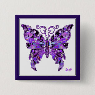 Badge Carré 5 Cm Papillon violet 31 Bouton