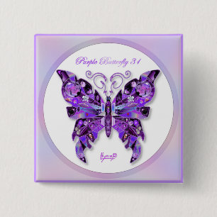 Badge Carré 5 Cm Papillon violet 31 Bouton