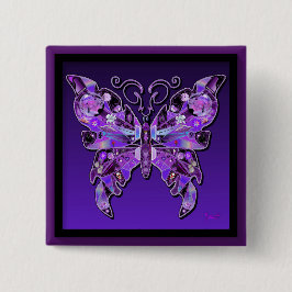 Badge Carré 5 Cm Papillon violet 31 Bouton