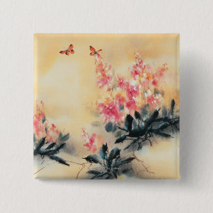 Badge Carré 5 Cm Papillons au printemps