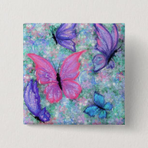 Badge Carré 5 Cm Papillons colorés Volant - Joie