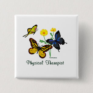 Badge Carré 5 Cm Papillons de physiothérapeute