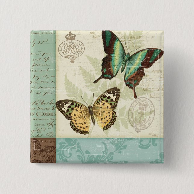 Badge Carré 5 Cm Papillons jumeaux (Devant)